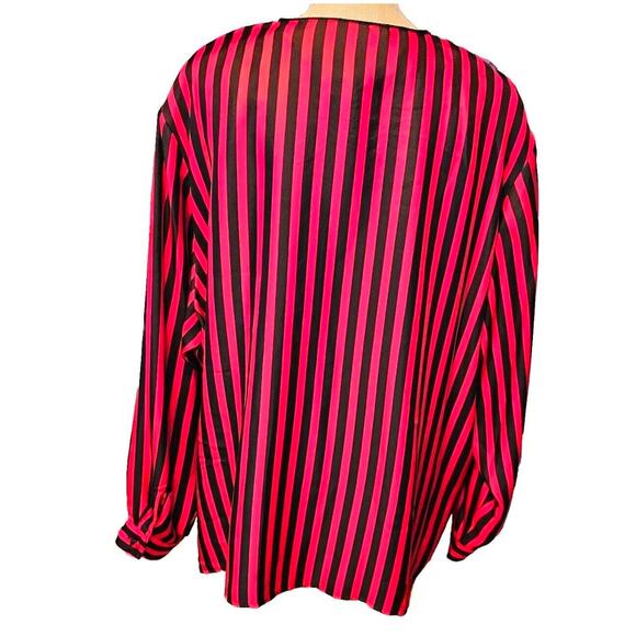 Vintage Boho Red Black Striped Blouse Womans Sz 24W Retro Y2K - Picture 2 of 11